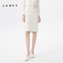 LANCY/悦朗姿白色小香风高腰包臀直筒半身裙子通勤高级感半裙女