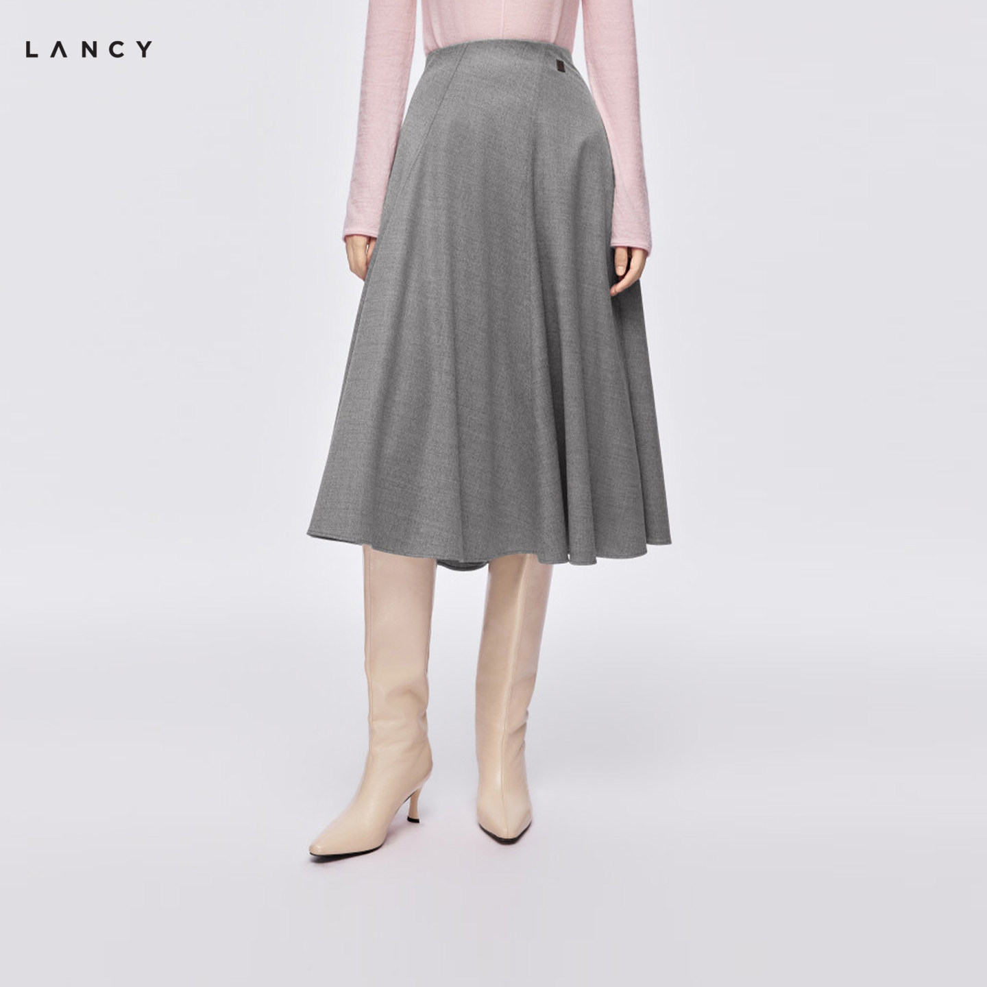 【绵羊毛】LANCY/朗姿26冬新款高腰垂感A字大伞摆半身裙女通勤