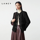 法式 LANCY 朗姿2025冬新款 小香风羊毛短外套气质简约黑色圆领上衣