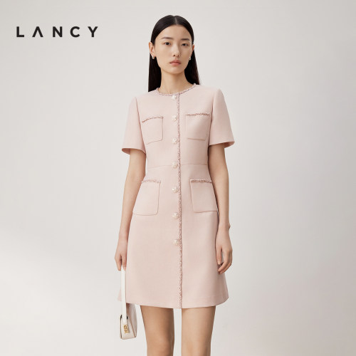 朗姿小香风LANCY夏季连衣裙粉色