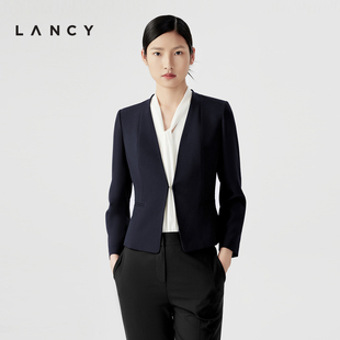 无领正肩收腰西装 外套女修身 朗姿2024夏季 短款 通勤西服 新款 LANCY