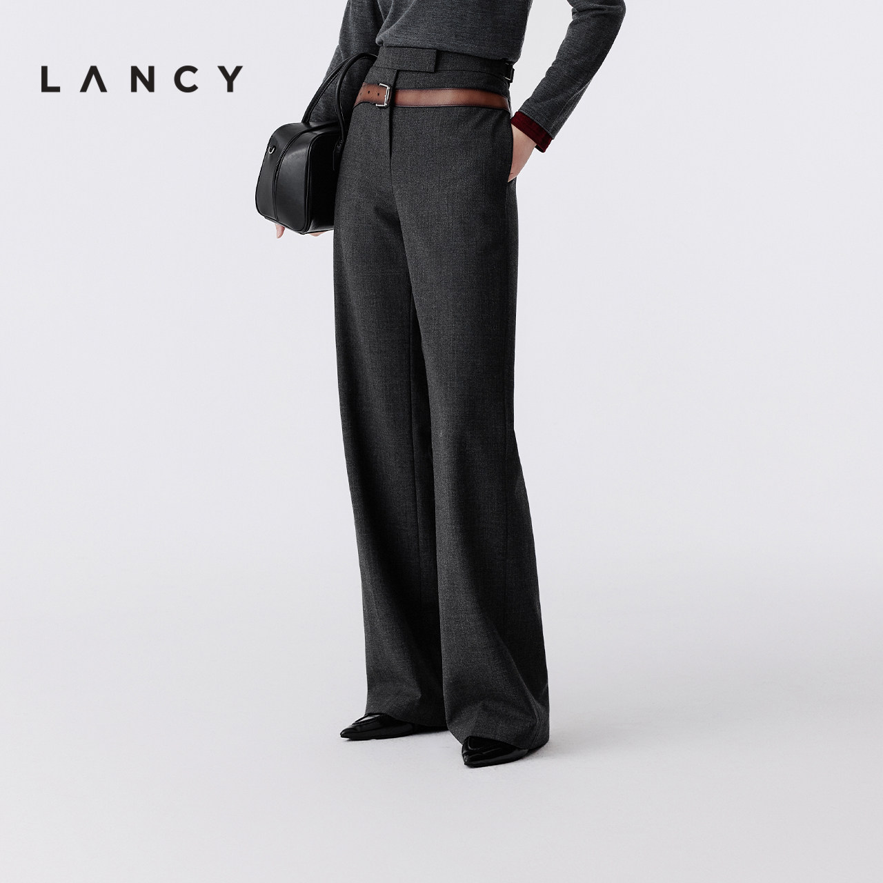 【纯羊毛】LANCY/朗姿2025冬新款时尚直筒西装裤女设计感腰带长裤,女装/女士精品,西装裤/正装裤,淘宝优惠券,粉丝福利购,淘宝优惠卷