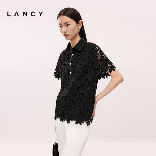 重工蕾丝 精致珠扣 POLO领型