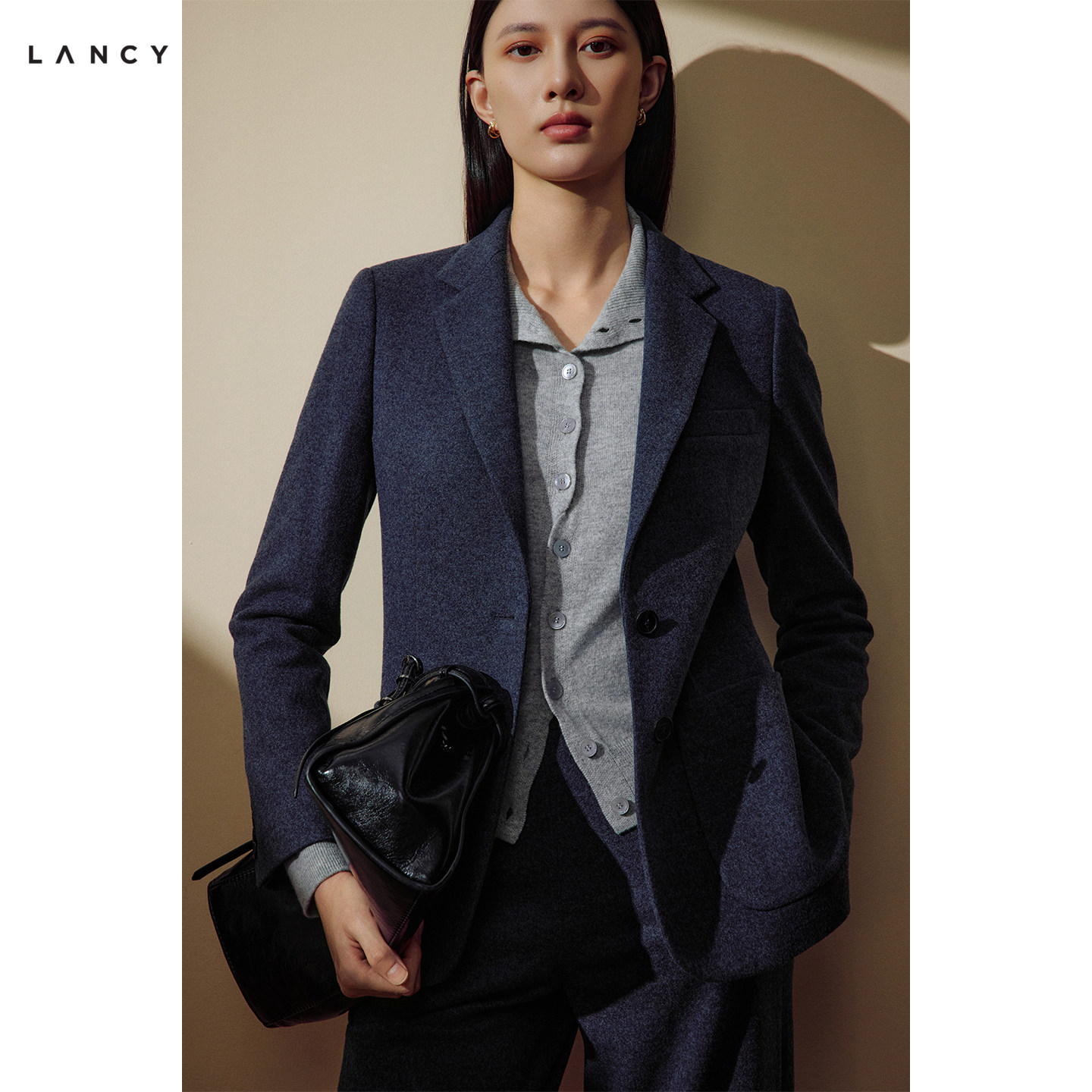 【羊毛】LANCY/朗姿2026冬季新款职场通勤修身西装外套正装套装女