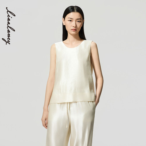 【秀场同款丨亚麻蚕丝】LANCY/朗姿2026夏新款缎面圆领吊带背心女