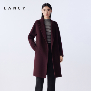 朗姿2025冬新款 LANCY 复古双面呢长大衣女气质翻领外套 纯羊毛