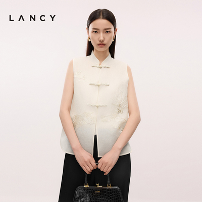 【100%桑蚕丝】LANCY/朗姿2025夏新款新中式国风刺绣马甲背心真丝