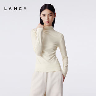 T恤女秋百搭打底衫 LANCY 长袖 羊毛醋酸半高领修身 朗姿2025冬新款
