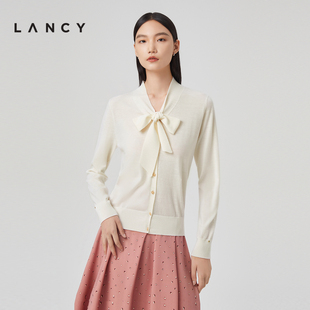 纯羊毛 LANCY 朗姿2023春季 外套女气质通勤宽松 新款 针织开衫