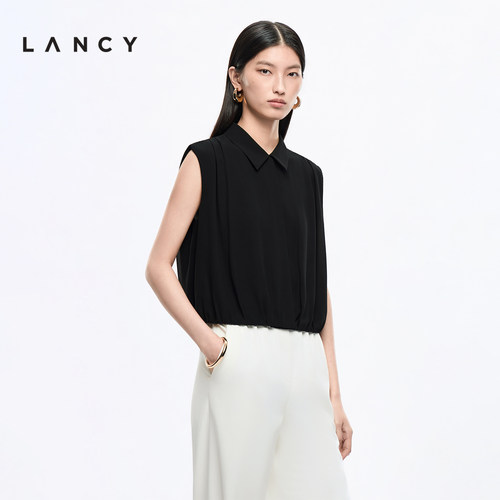 LANCY/朗姿2026夏季新款高级感无袖雪纺轻薄短款通勤百搭衬衫女