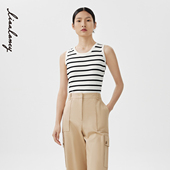 简约修身 LANCY 内搭外穿 无袖 条纹吊带背心女短款 朗姿2024春季 新款
