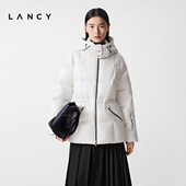 匈牙利白鹅绒 LANCY 朗姿2025冬季 新款 优雅收腰连帽羽绒服中长