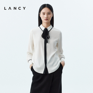 2023秋季 LANCY 桑蚕丝白色衬衫 设计感职业高端衬衣 朗姿女装 新款