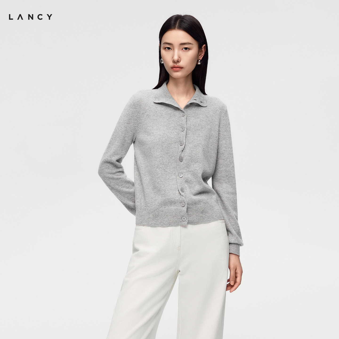 【纯羊毛】LANCY/朗姿2026秋季新款气质小立领长袖针织开衫上衣女