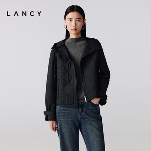 棉服双向拉链外套女 简约休闲连帽羊毛短款 LANCY 朗姿2025年冬新款