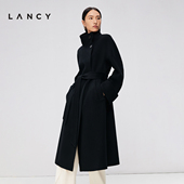 黑色经典 LANCY 朗姿2025年冬新款 双面呢羊毛大衣女士气质毛呢外套