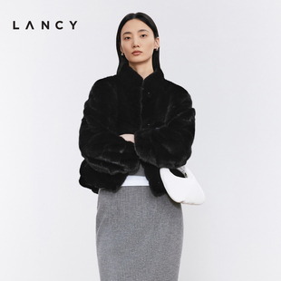 立领高端水貂毛外套女短款 新款 天鹅绒貂皮大衣 朗姿2024冬季 LANCY