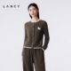 简约休闲羊毛牦牛绒针织开衫 LANCY 朗姿2025冬新款 女秋撞色短上衣