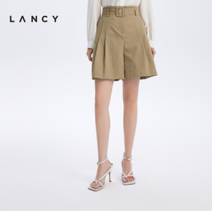 高腰阔腿短裤 LANCY 新款 2023夏季 子女高级感休闲显瘦外穿 朗姿女装