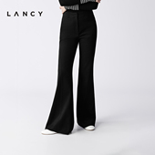 LANCY 微喇裤 羊毛棉感修身 女 裤 朗姿2025冬季 气质开叉黑色西装 新款