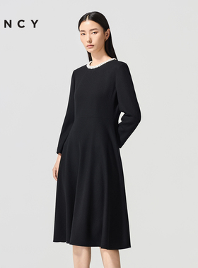 【羊毛】LANCY/朗姿2026春季新款高端气质显瘦收腰A字连衣裙长