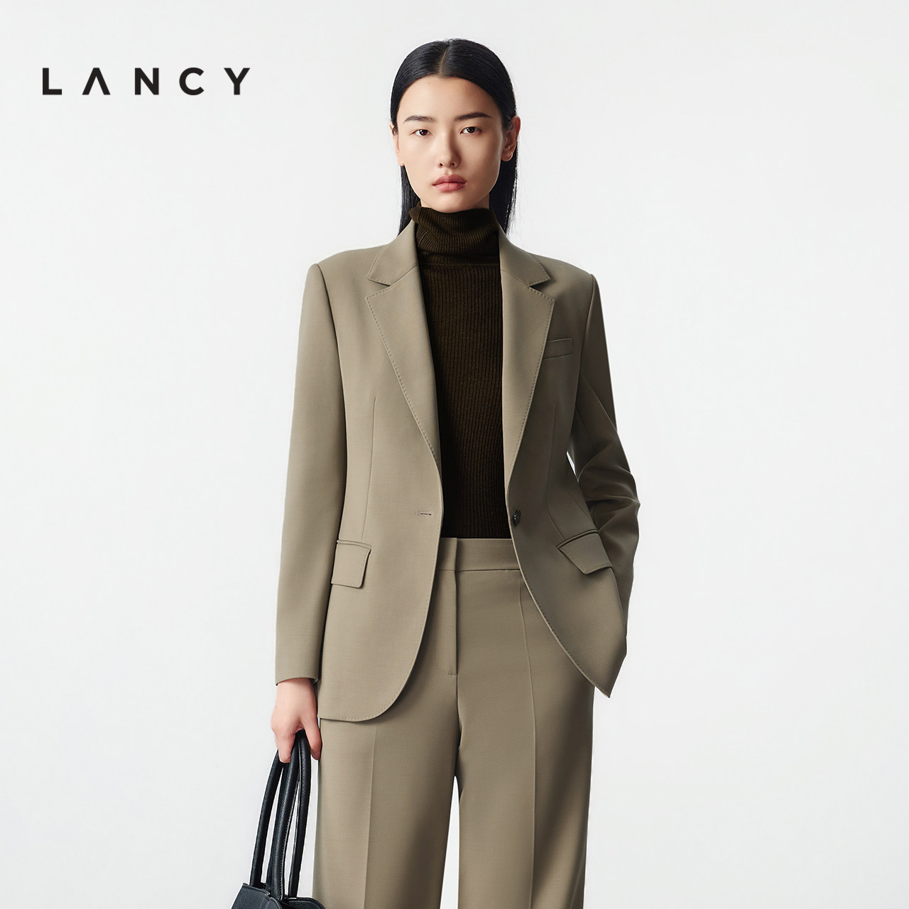 LANCY/朗姿2025年冬新款通勤职业羊毛高级一粒扣西装西裤套装女秋