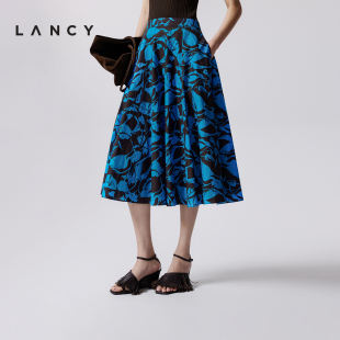 花卉印花A字高腰伞裙中长款 LANCY 法式 朗姿2025秋季 半身裙 新款