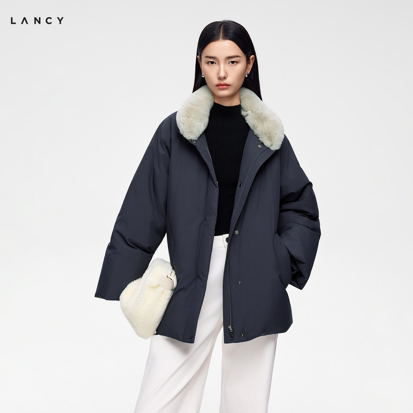 【匈牙利鹅绒】LANCY/朗姿26冬季新款兔毛领高级感中长羽绒服女