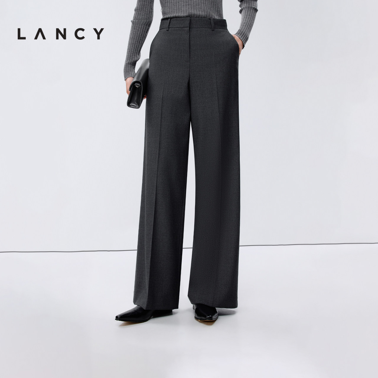 【100%羊毛】LANCY/朗姿2025年春新款高腰阔腿裤灰色休闲西装裤女,女装/女士精品,西装裤/正装裤,淘宝优惠券,粉丝福利购,淘宝优惠卷