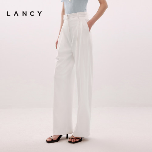 中高腰头 压褶设计 直筒阔腿