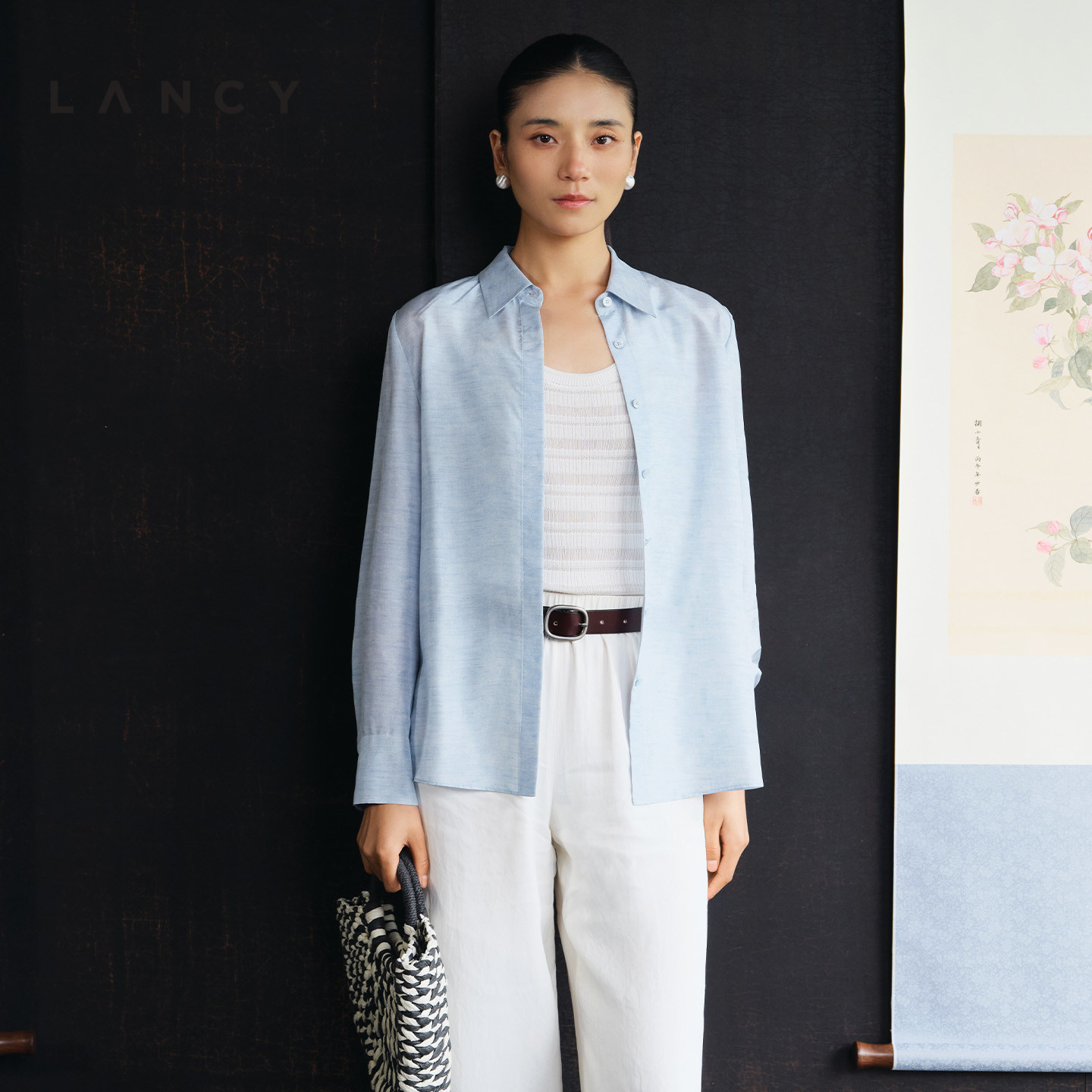 【秀场同款丨真丝】LANCY/朗姿26夏新款高级感桑蚕丝轻薄长袖衬衫