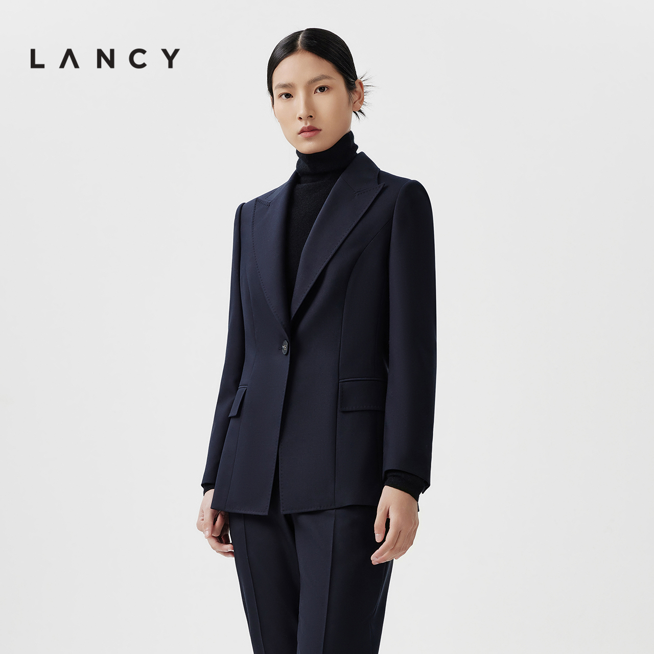 LANCY/朗姿2024春季新款商务通勤羊毛西装外套女修身收腰职业西服