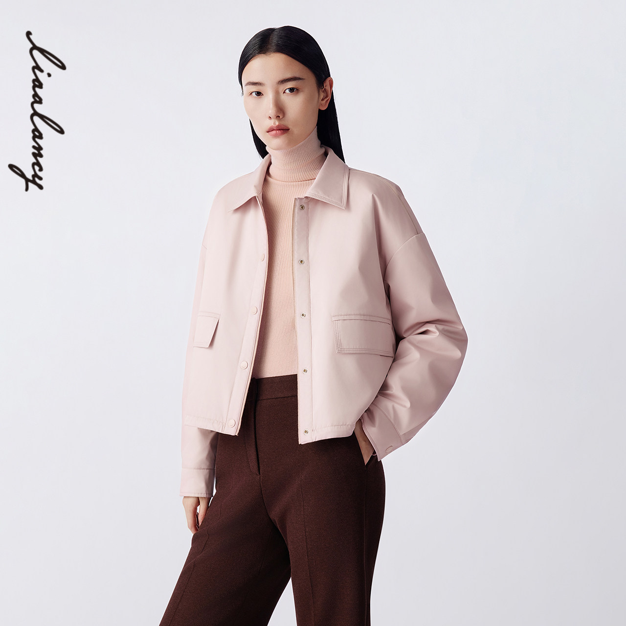 【匈牙利白鹅绒】LANCY/朗姿25冬新款时尚工装风夹克粉色短羽绒服,女装/女士精品,羽绒服,淘宝优惠券,粉丝福利购,淘宝优惠卷