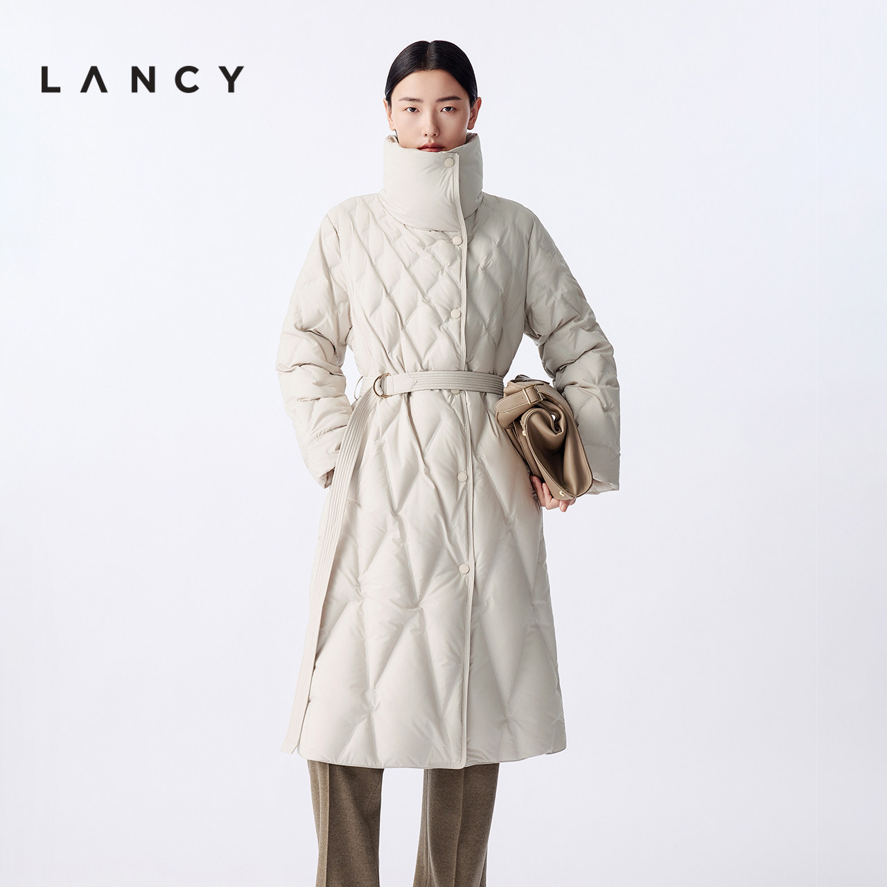 渐变菱格 可拆腰带 中长款剪裁