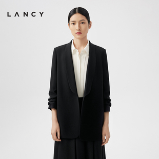 高端通勤西服 外套女七分袖 朗姿2024春夏三醋酸职业黑西装 LANCY