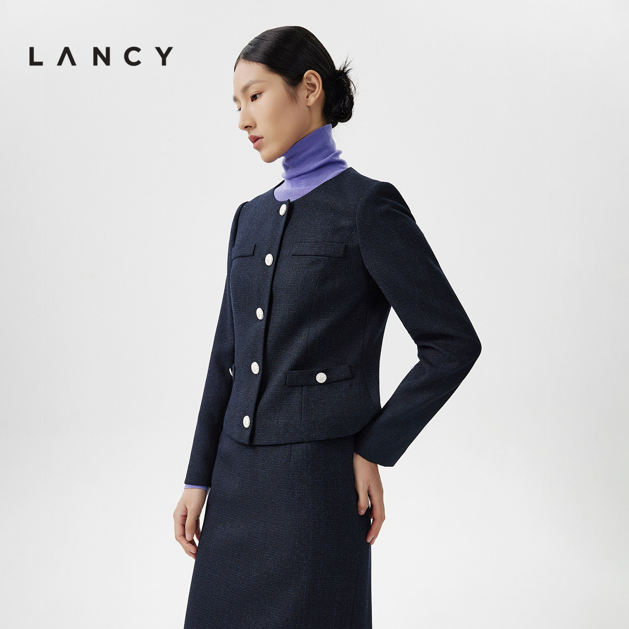LANCY/朗姿2024春季新款长袖收腰修身职业套装女高级感通勤短外套,女装/女士精品,短外套,淘宝优惠券,粉丝福利购,淘宝优惠卷
