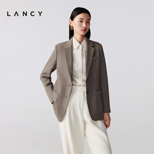 通勤英伦西装 朗姿2025冬新款 LANCY 外套平驳领职业西服女 羊毛