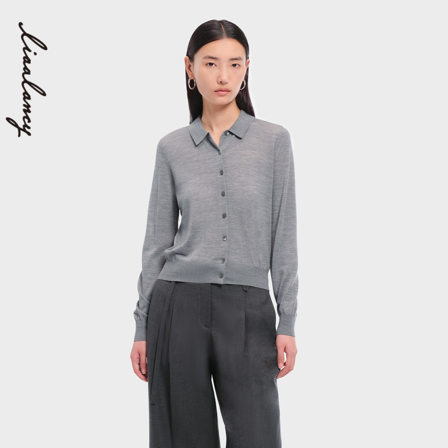 【纯羊毛】LANCY/朗姿2026春新款简约通勤POLO领短针织开衫女,女装/女士精品,毛针织衫,淘宝优惠券,粉丝福利购,淘宝优惠卷