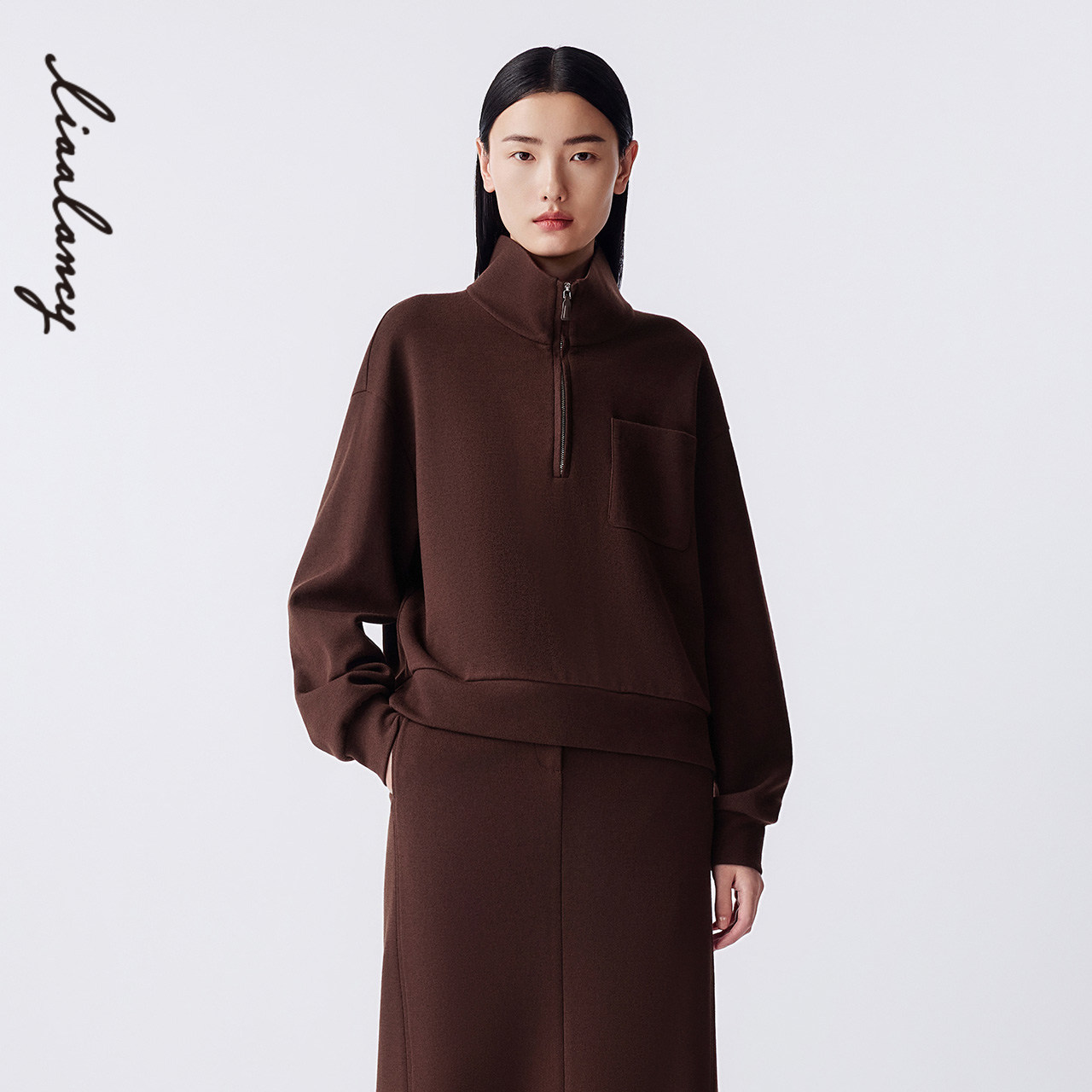 LANCY/朗姿2025冬新款羊毛气质休闲立领针织卫衣女简约半拉链上衣,女装/女士精品,卫衣/绒衫,淘宝优惠券,粉丝福利购,淘宝优惠卷