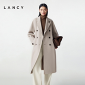 复古双排扣毛呢外套女翻领长大衣 朗姿2025冬新款 纯羊毛 LANCY