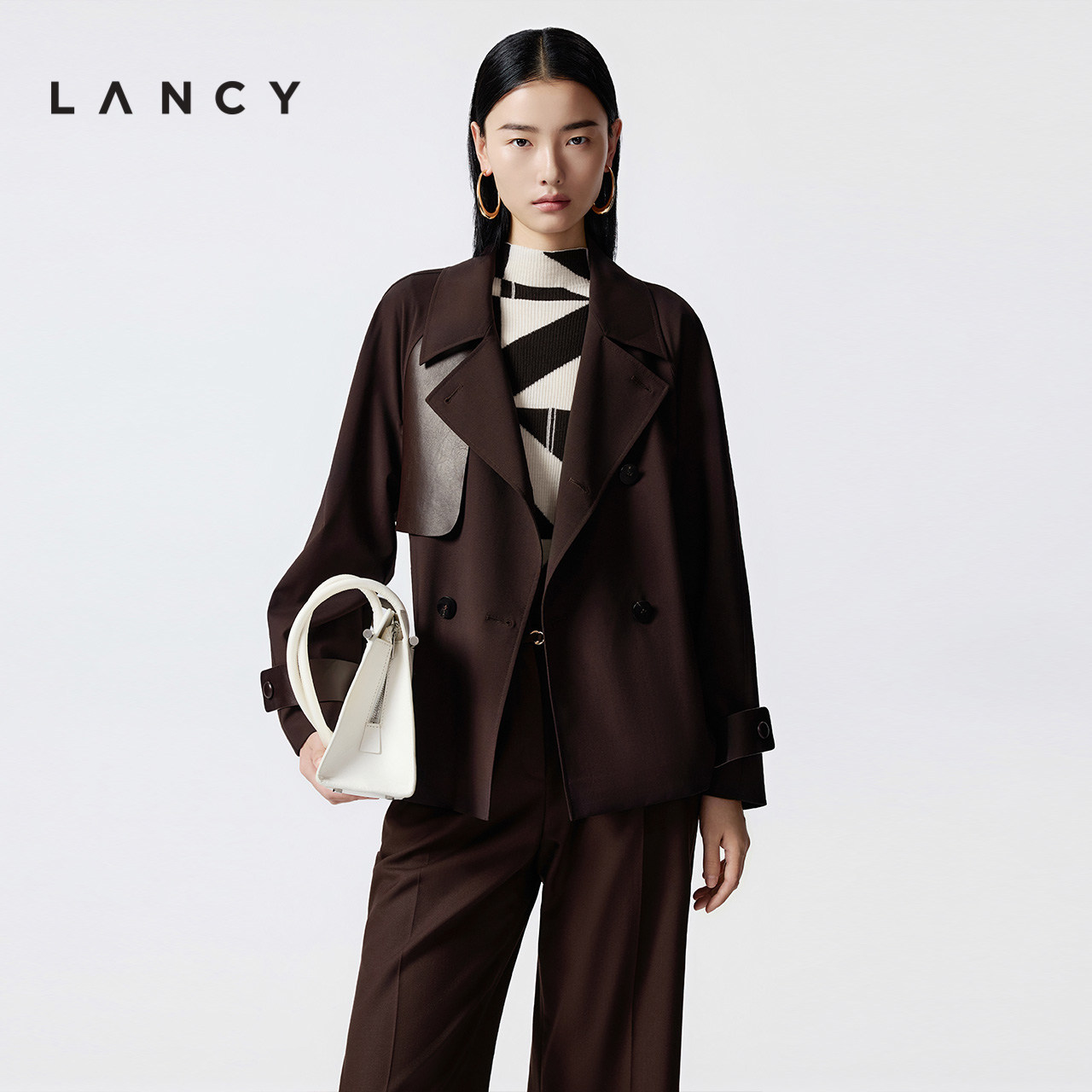 LANCY/朗姿2025年秋季新款高级感气质系带短款风衣外套设计感女图片