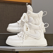 高帮小白鞋 增高休闲短靴百搭厚底松糕真皮运动板鞋 女2025秋季 新款