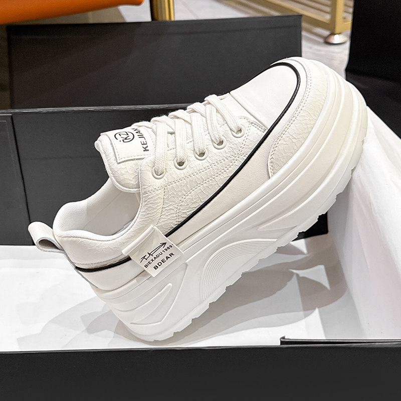 厚底女鞋2025春季新款小个子增高小白鞋真皮轻便时尚休闲运动板鞋