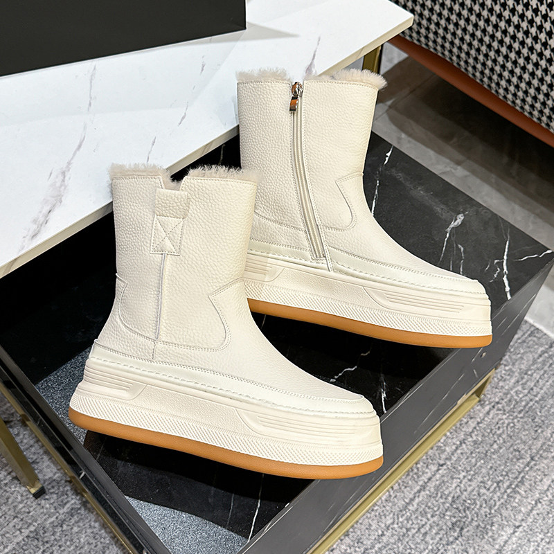 雪地靴女加绒加厚2025新款冬季大棉鞋防滑增高厚底马丁靴白色短靴