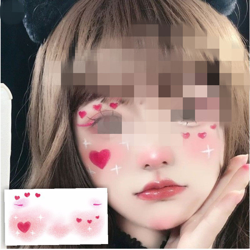 万圣节纹身贴 脸部腮红妆容 可爱鬼脸妆 爱心漫画少女妆 圣诞脸妆