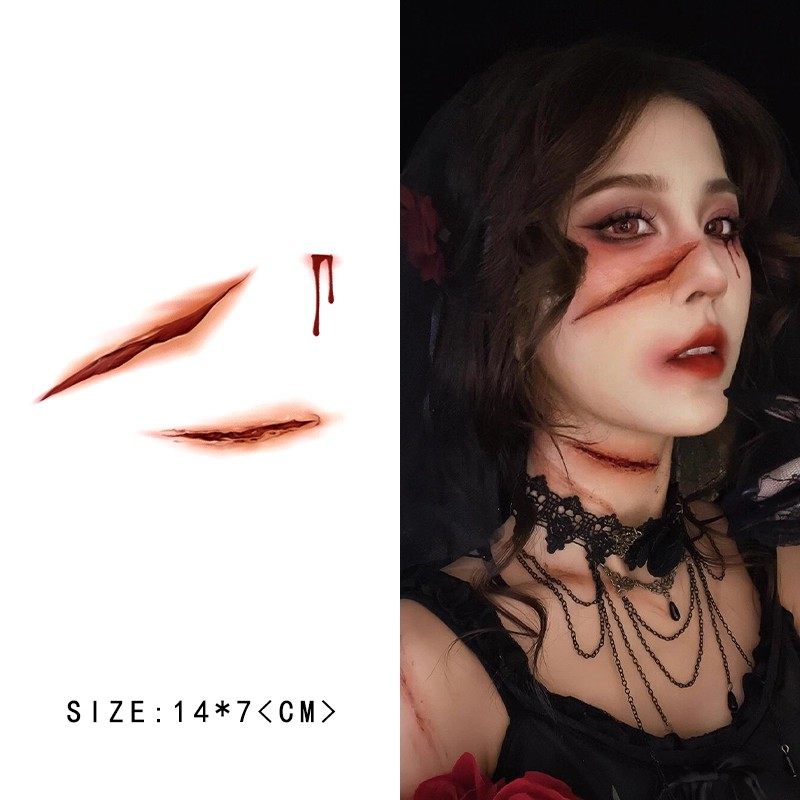 受伤女神 万圣节纹身脸贴纸妆容防水仿真假伤疤伤口cosplay派对