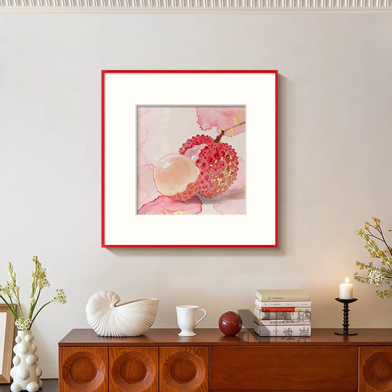 法式玄关走廊背景墙装饰画 画高级感新中式饭厅墙面红色荔枝艺术