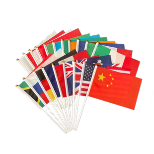 各国手摇旗外国小国旗小旗子中国美国英国法国俄罗斯加拿大澳大利亚德国手挥旗小彩旗Y型旗座桌旗台旗套装