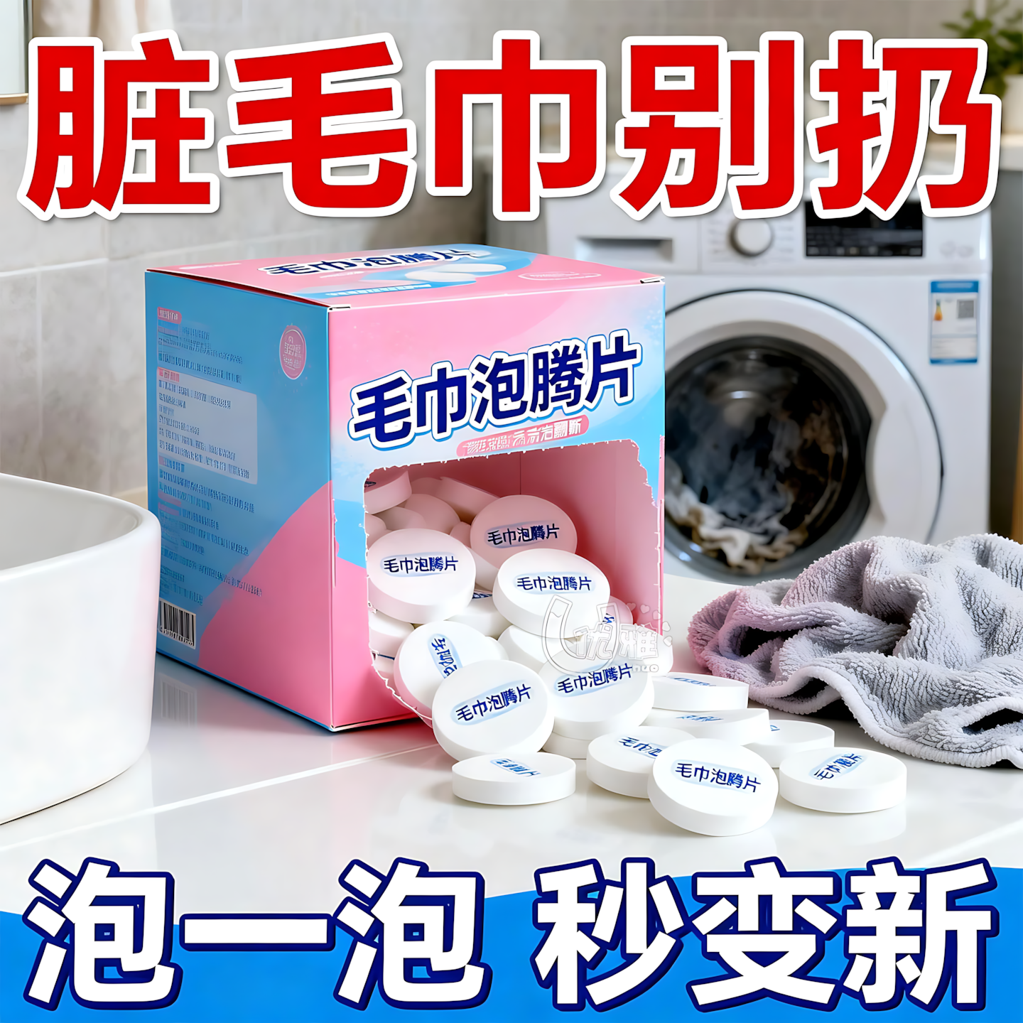 洗毛巾专用泡腾片毛巾一泡净强力去渍去黄增白除臭免洗漂白不掉毛