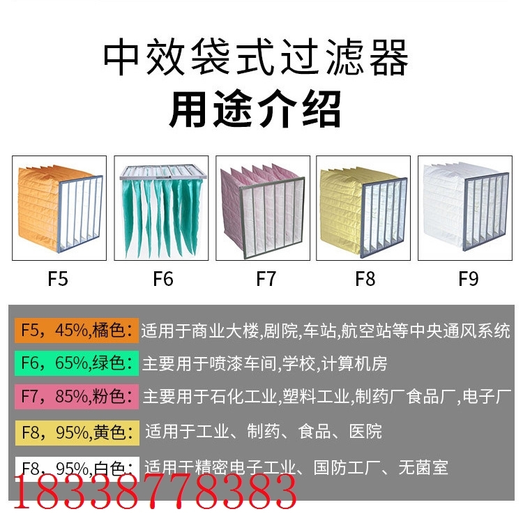 f6F5F8F9初中高效无纺布空气过滤网袋中央空调过滤网F8袋式除尘网